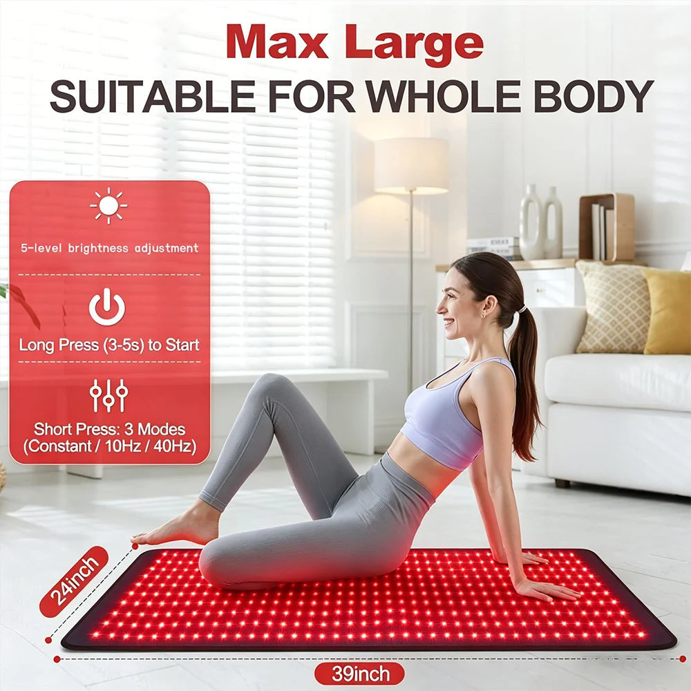 480 LED Red Light Therapy Mat 660nm 850nm – 39"×24" Full Body Red Light Therapy Mat Qst