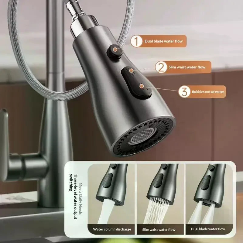 3-Mode Pull-Out Kitchen Faucet Sprayer Nozzle | Water-Saving Faucet Sprayer Nozzle Qme