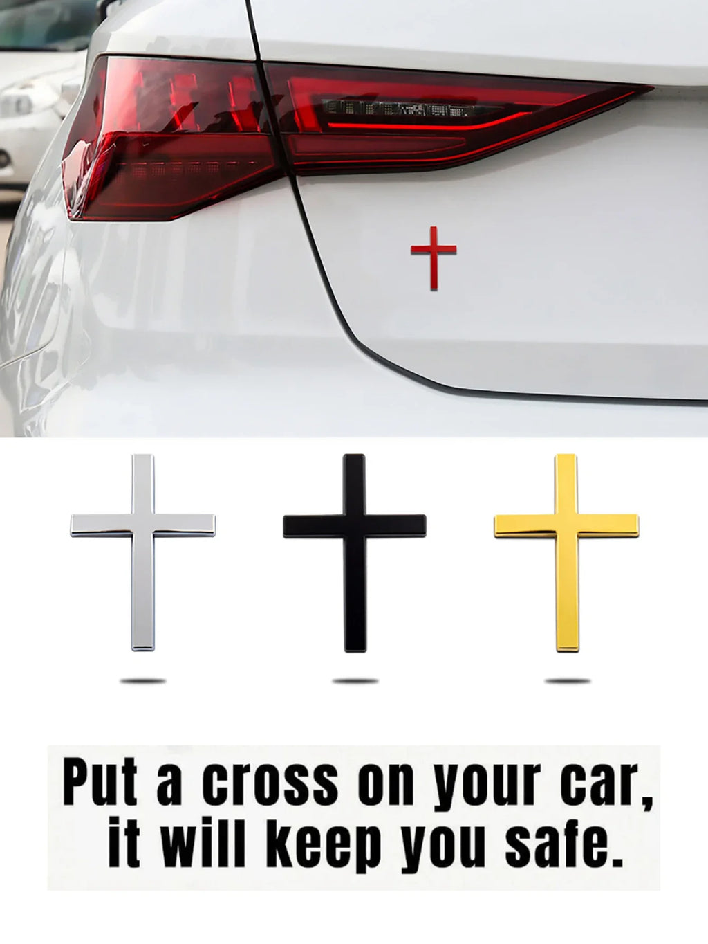 Metal Cross Car Bumper Sticker – Rear Decor & Scratch Cover Car Bumper Emblem Qme