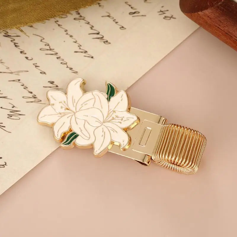 Flower-Themed Metal Pen Clip | Retro Spring Design Decorative Pen Clip Qme