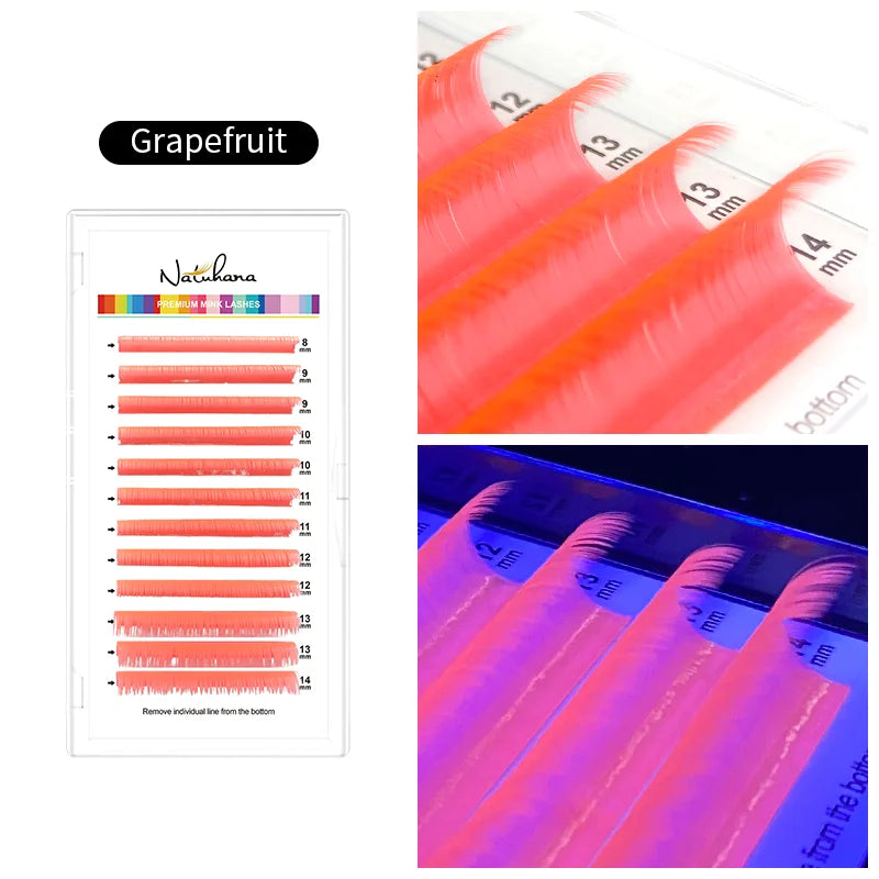 UV Crystal Colorful Individual False Lashes – 10 Colors Individual False Lashes Qme Grapefruit LU 0.07mm|8-14 Mixed