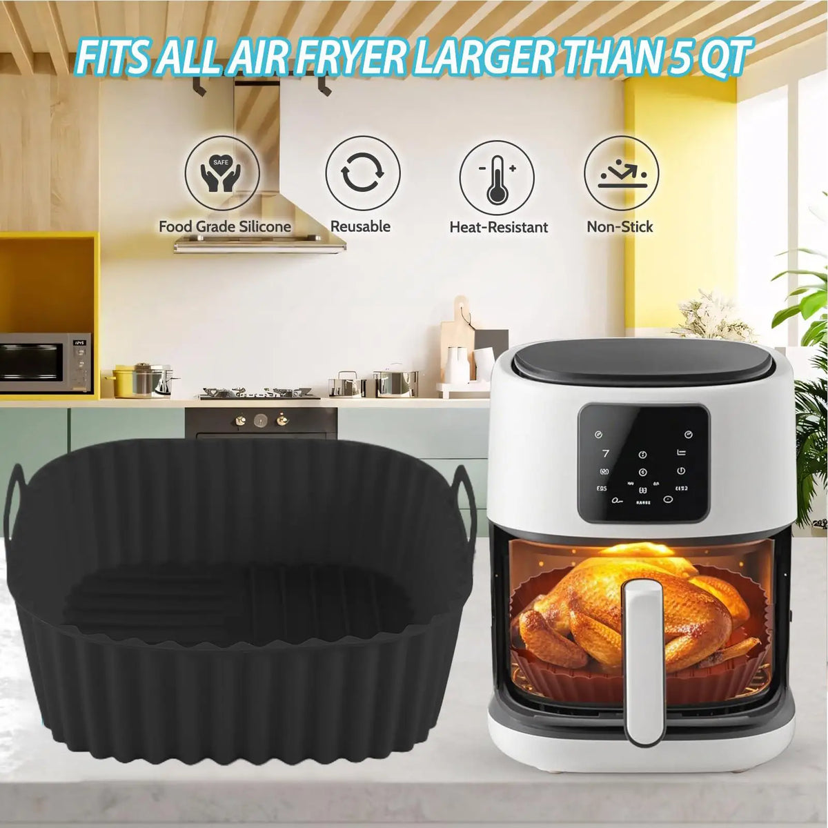 Silicone Square Air Fryer Liner Non-Stick Baking Tray 8.27" Silicone Air Fryer Liner Qme