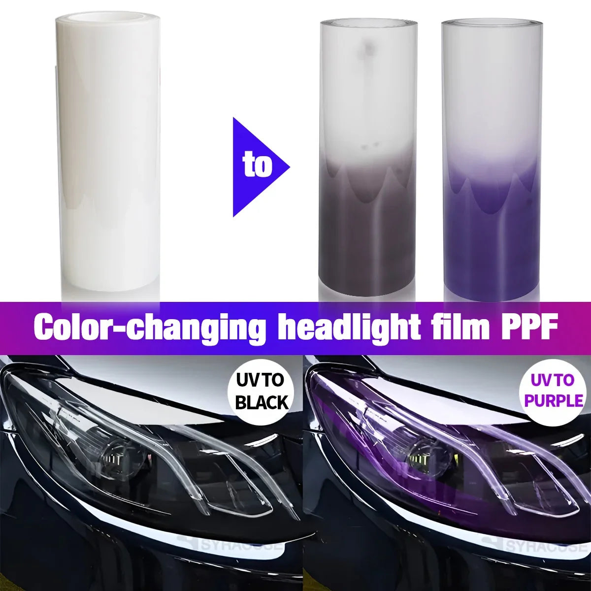 UV Color Change TPU PPF Photochromic Car Headlight Film Headlight Protection Film Qme