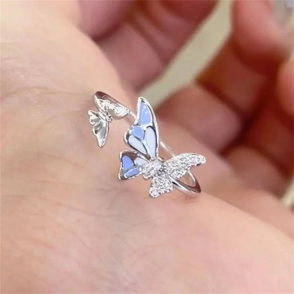 Blue Double Butterfly Open Ring – Vintage Fairy Style Butterfly Open Ring Qme