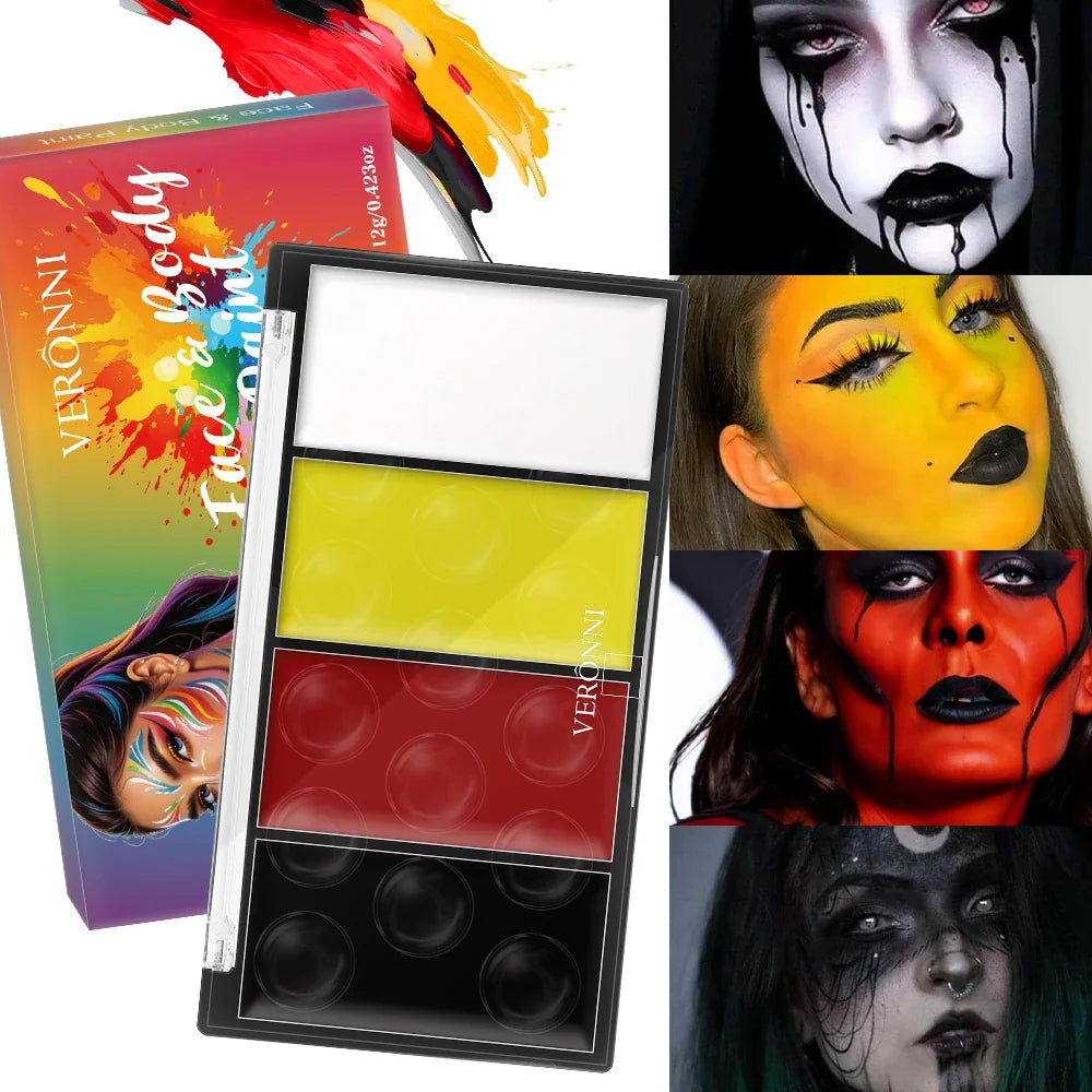 4-Color Oil-Based Face & Body Paint Palette – Waterproof Face & Body Paint Qme