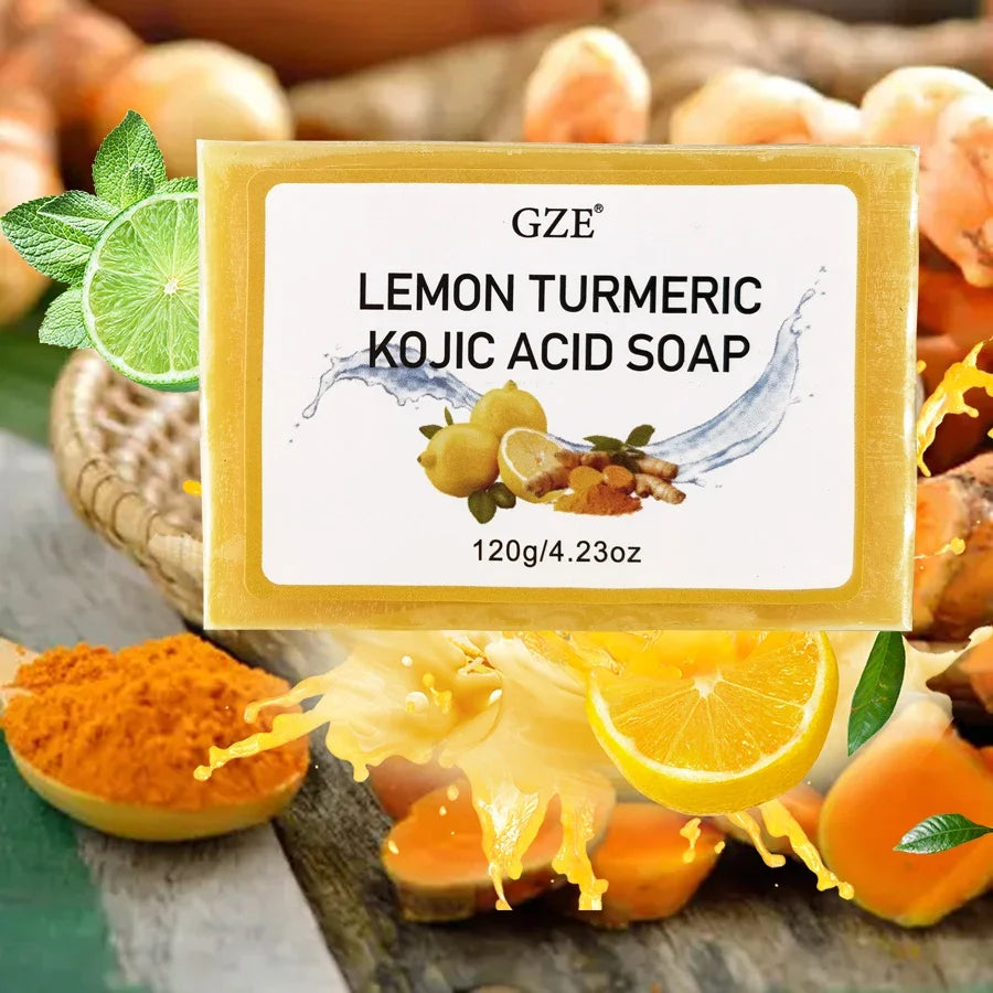 Lemon Turmeric Kojic Acid Soap with Shea Butter | GZE Brightening Bar Soap Qme