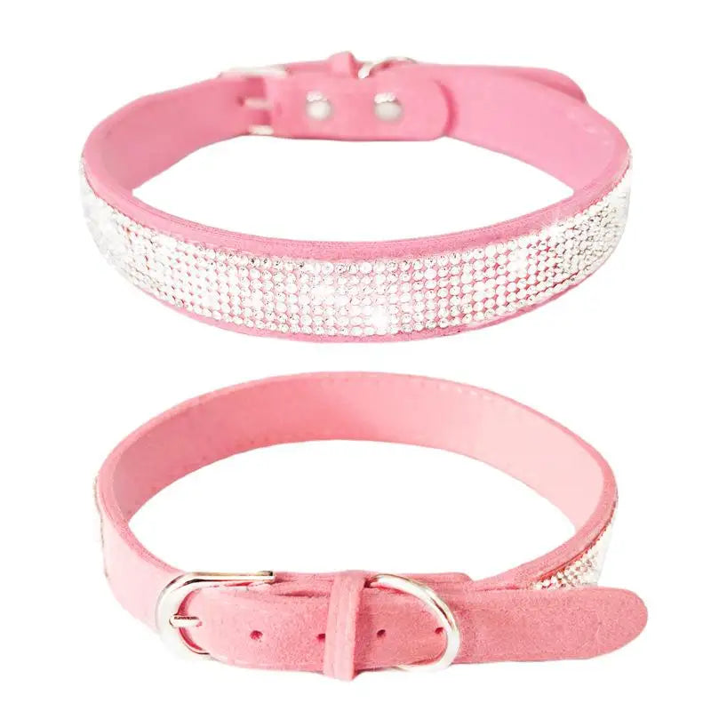 Crystal Glitter Dog Collar | Zinc Alloy Buckle | 7 Colors Pet Collar Qme Pink