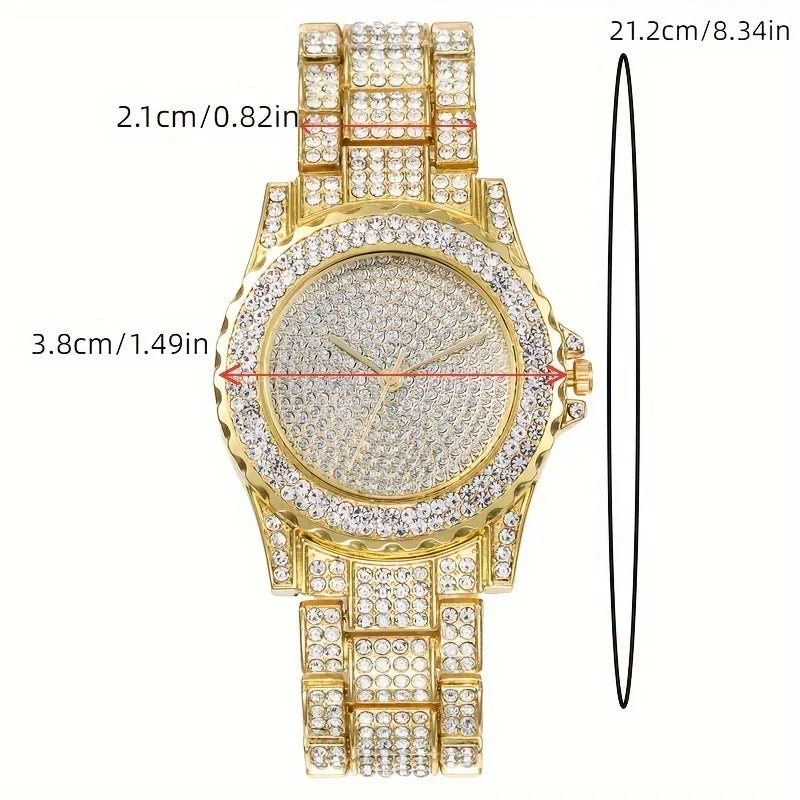 Men's Rhinestone Watch Necklace Bracelet Set – 3-Piece Gift Jewelry Watch Set Qme