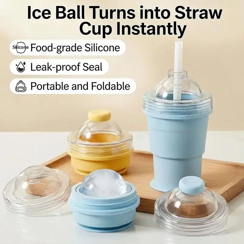 Foldable Ice Ball Cup with Built-In Straw | Food-Grade Silicone Foldable Silicone Cup Qme