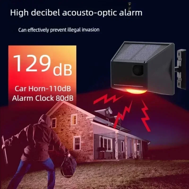 Solar Motion Sensor Alarm Light Remote Control Animal Deterrent Solar Security Light Qme