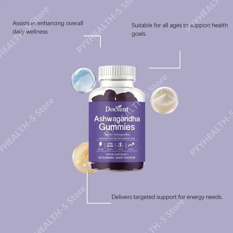 Ashwagandha Gummies 60ct – Rhodiola, Ginseng & Cordyceps Wellness Gummies Qst