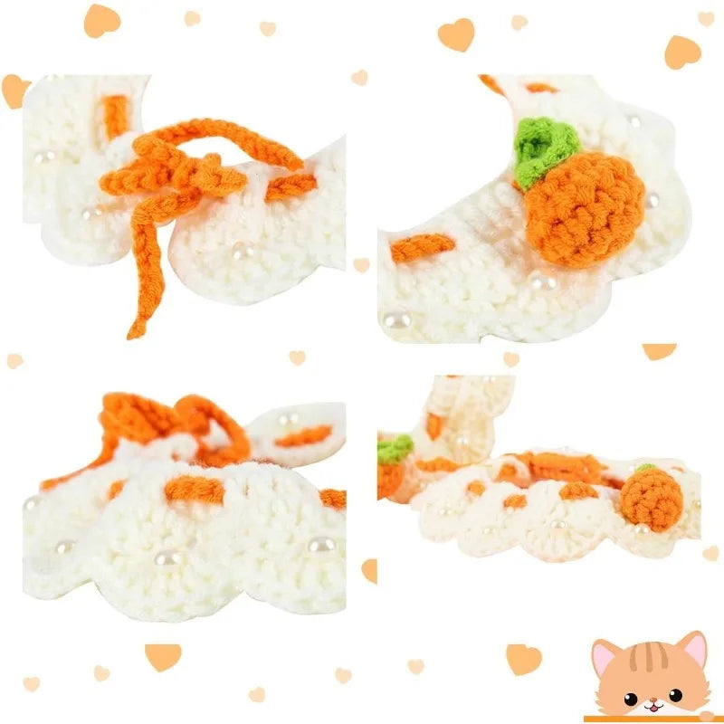 Handmade Woven Bow Cat & Dog Collar – Adjustable Orange Nylon Pet Collar Qme