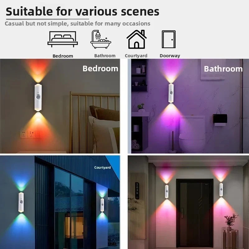 Smart RGB Dual-Head Motion Sensor Wall Night Light | Rechargeable Motion Sensor Night Light Qme