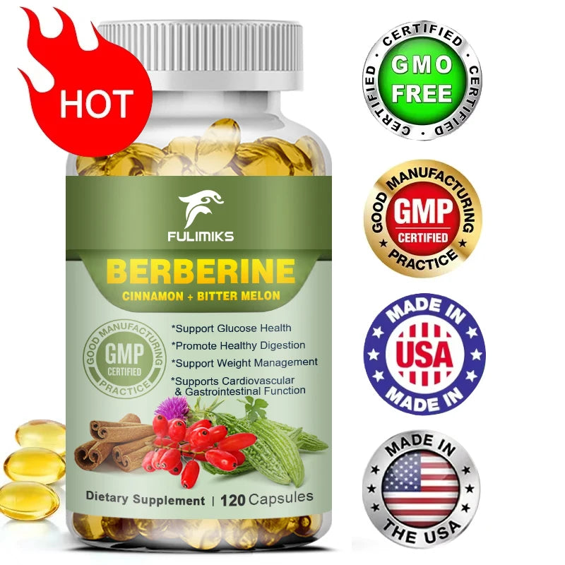Berberine Capsules – Ceylon Cinnamon, Bitter Melon & Milk Thistle Herbal Supplement Qst