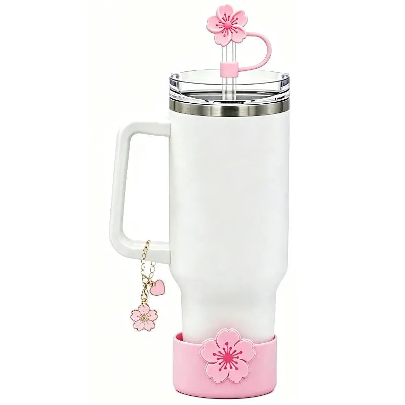 Silicone Tumbler Straw Cover Boot & Begonia Charm Set Tumbler Accessory Set Qme