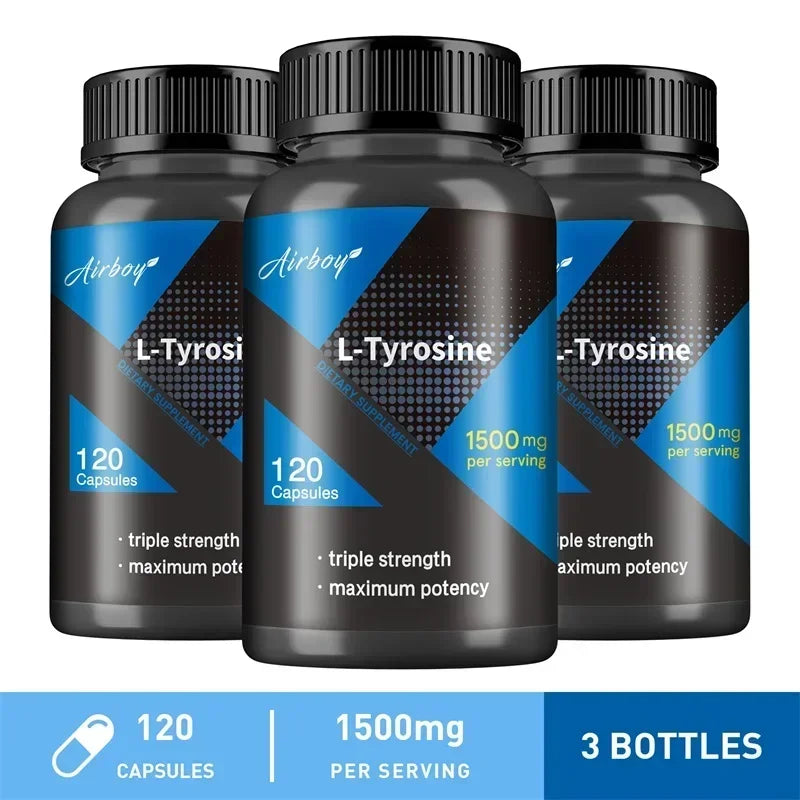 L-Tyrosine 1500mg Capsules – Focus, Energy & Mood Support Amino Acid Supplement Qst 120 Capsule-3bottles