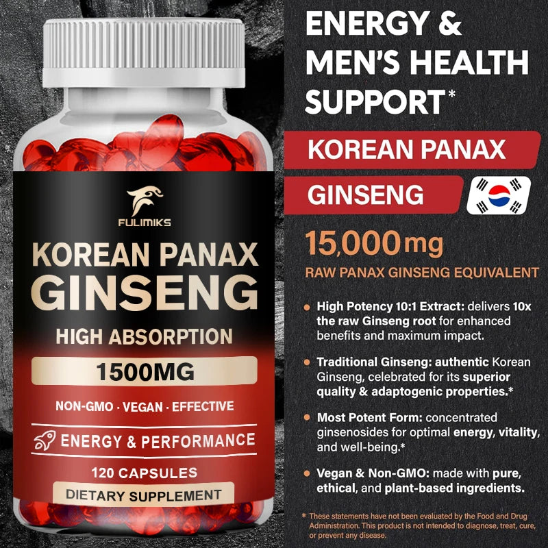 Korean Panax Ginseng Capsules – Energy & Vitality | Fulimiks Herbal Supplement Qst