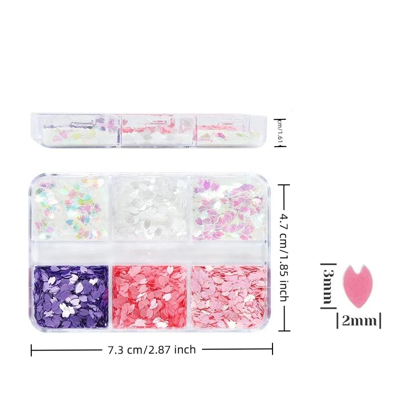 Holographic Nail Sequins 6-Grid Floral Glitter Stickers Nail Art Glitter Qst