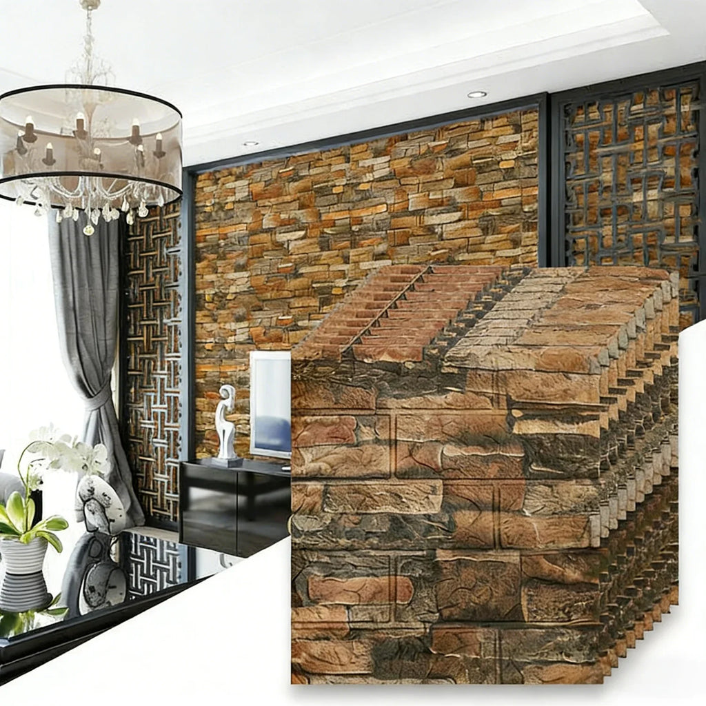 3D Brick Self-Adhesive Waterproof Wallpaper Panels | 7 Colors Self-Adhesive Wallpaper Qme retro yellow 38.5x35 40pcs