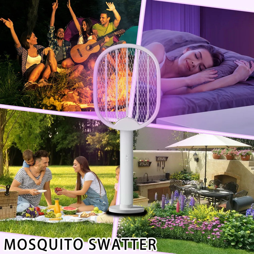 Rechargeable Folding Mosquito Swatter 2-in-1 Bug Zapper Trap Electric Mosquito Swatter Qme