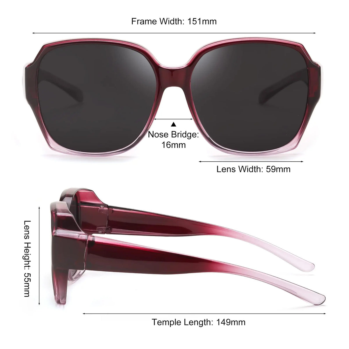 VOPHA Fit-Over Sunglasses UV400 Wrap-Around – Purple Fit-Over Sunglasses Qst