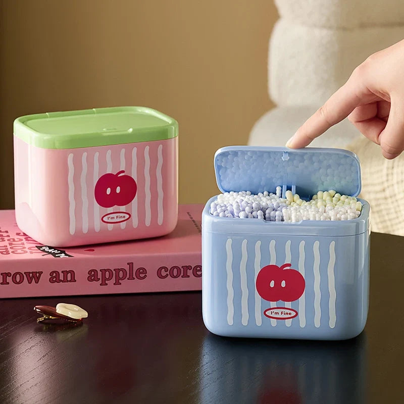 Cotton Swab Q-Tip Organizer with Lid – Vanity Storage Box Bathroom Organizer Qme