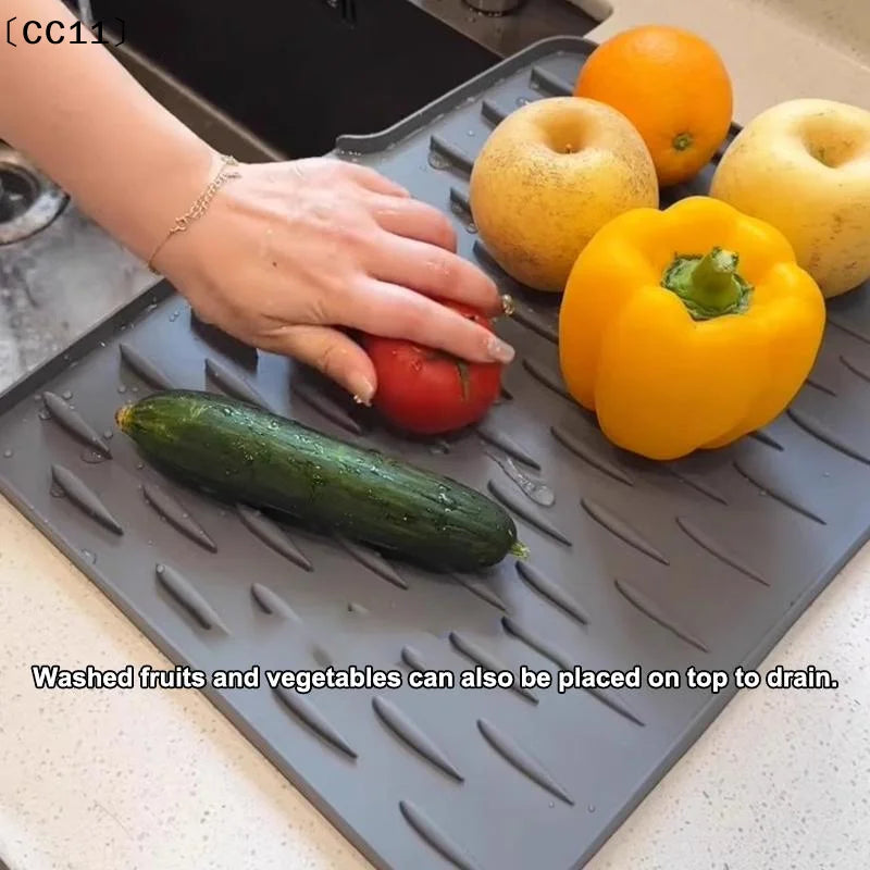 Silicone Dish Drying Mat – Tilted Drainage & Non-Slip, 9 Colors Dish Drying Mat Qme