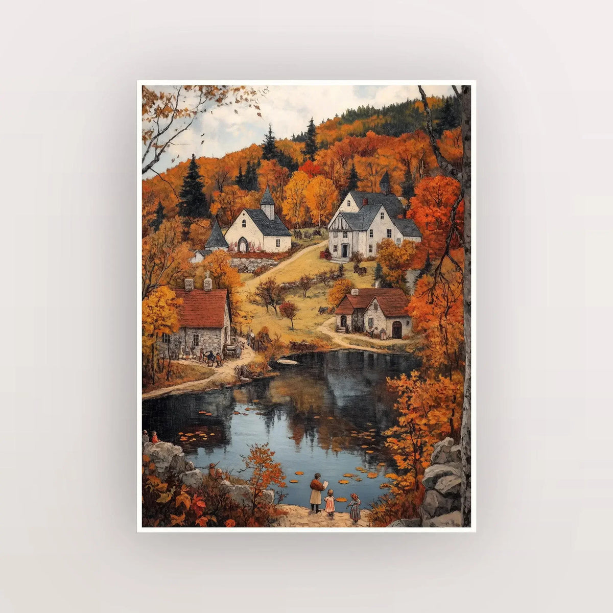 Vintage Landscape Canvas Art Print – Village Forest Flower Wall Decor