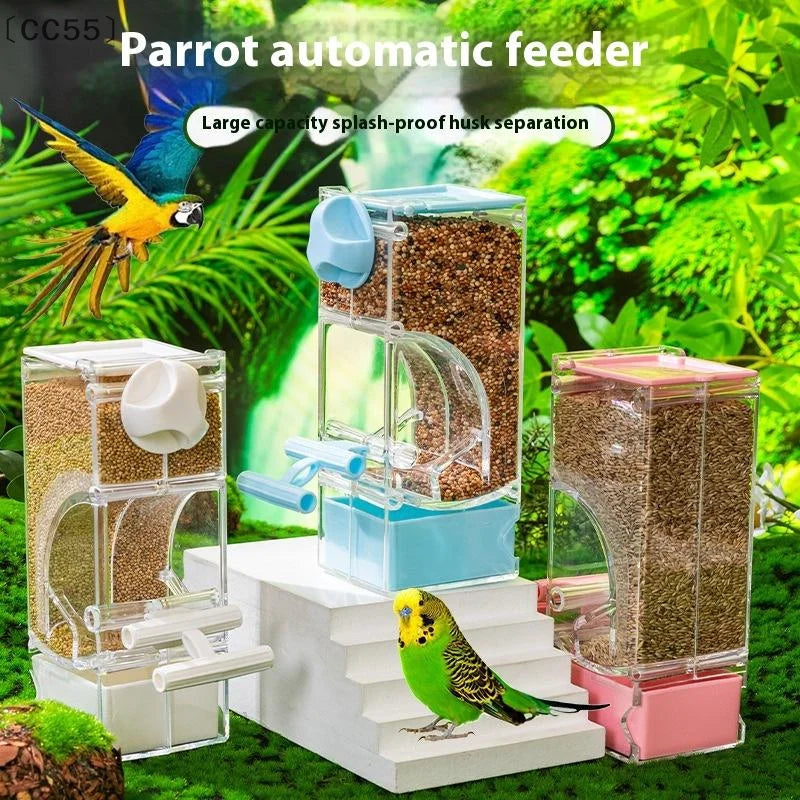 Automatic Bird Feeder 400ml – Clear Cage Feeder for Parrots & Budgies Bird Cage Feeder Qst