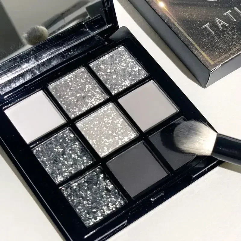 9-Color Glitter Eyeshadow Palette – Punk Smokey Cool Tones Eyeshadow Palette Qme