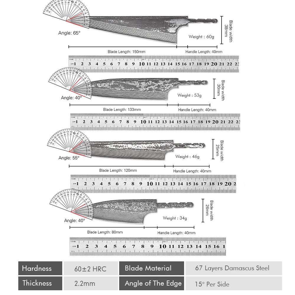 F.YOUNG 67-Layer Damascus Steel Knife Blank Blade – DIY Full Tang Knife Blank Blade Qst