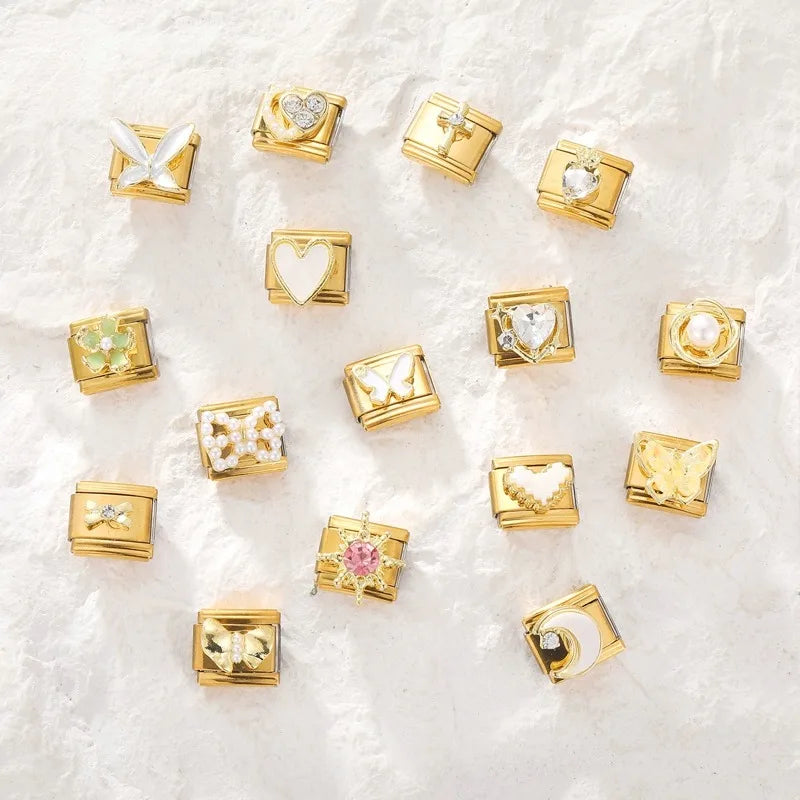 Women's Italian Charm Bracelet Links – Gems, Flower, Heart & Star Charm Bracelet Link Qme