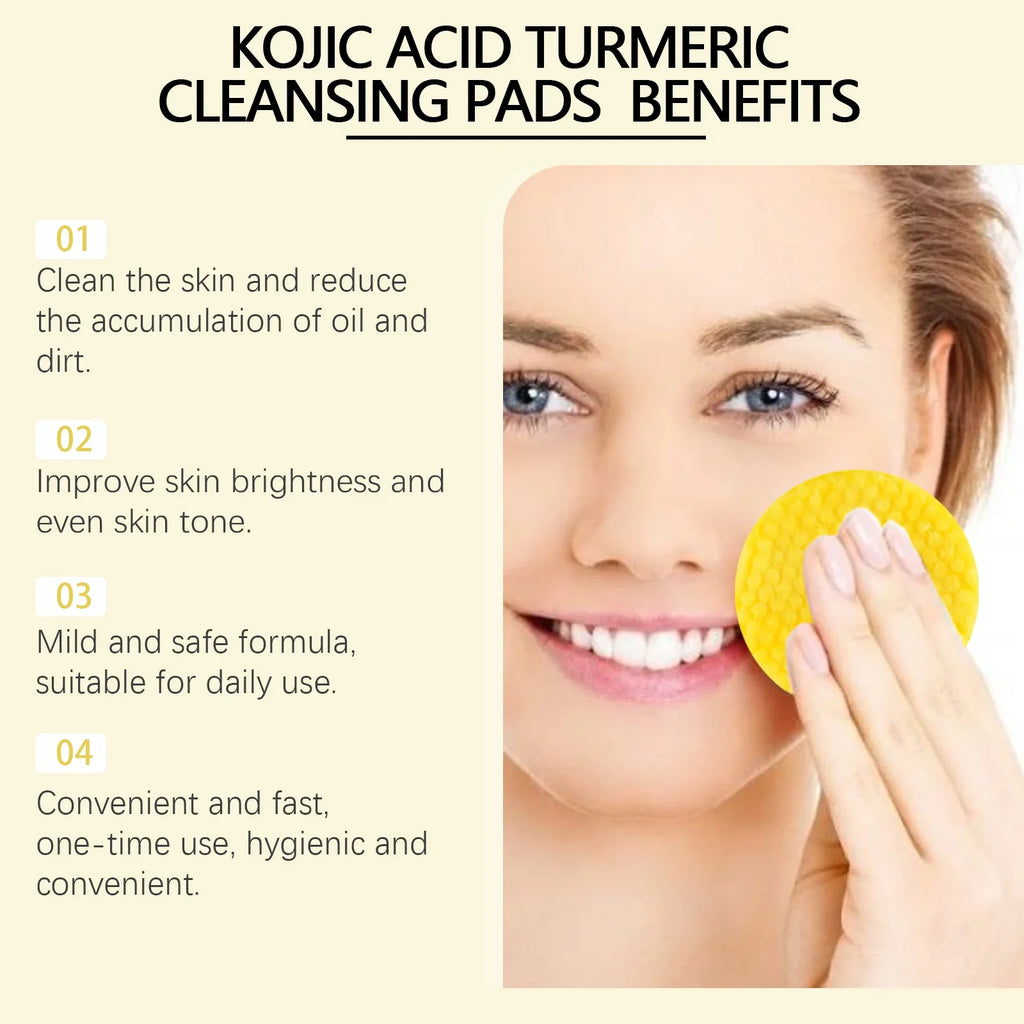 Turmeric & Kojic Acid Cleansing Pads – Pore Cleanser & Makeup Remover Facial Cleansing Pads Qme