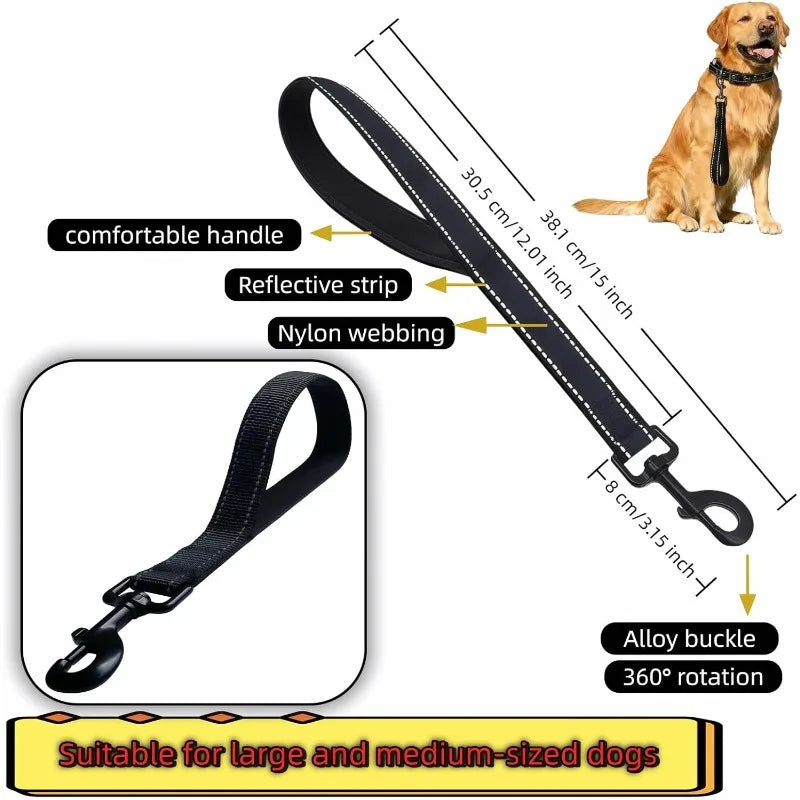 Short Nylon Dog Leash | Heavy-Duty Padded Handle, Reflective Short Dog Leash Qme