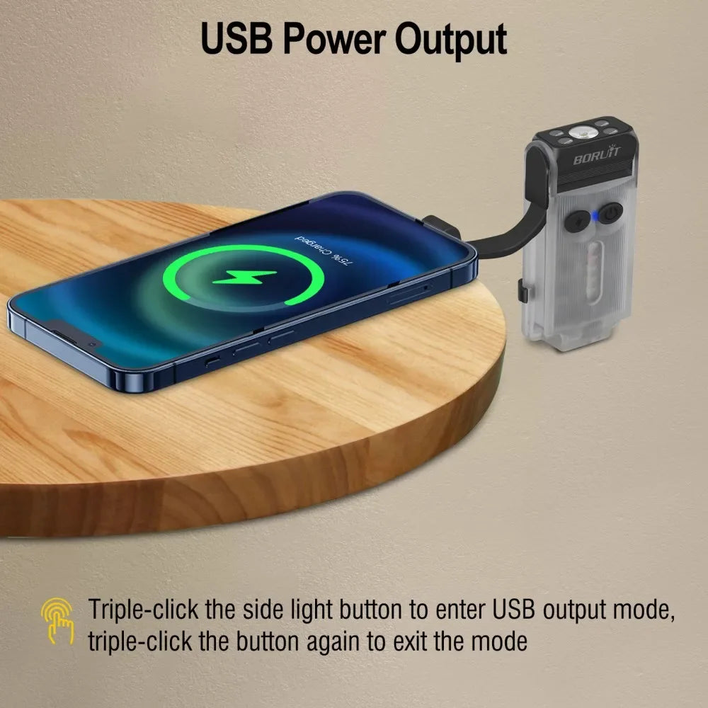 BORUiT V30 900LM UV EDC Flashlight – USB-C Power Bank & Buzzer EDC Flashlight Qst