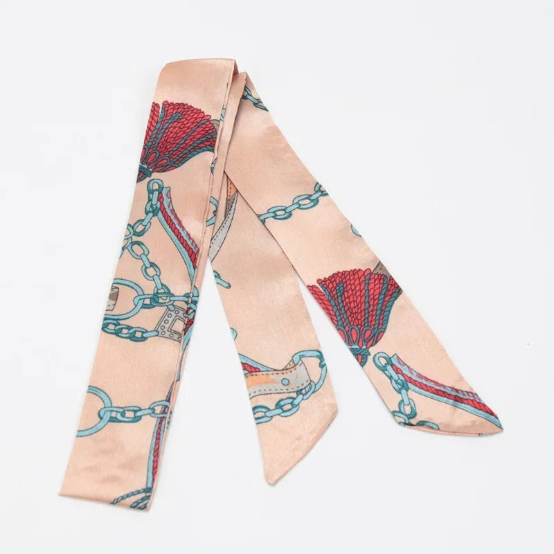 Women's Skinny Ribbon Scarf – Printed Polyester Hair Tie