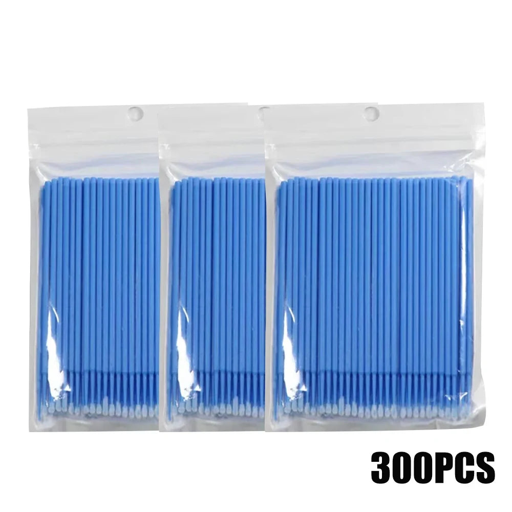 300 Disposable Microbrush Applicators for Lashes & Nail Art Microbrush Applicator Set Qme 300pcs Blue