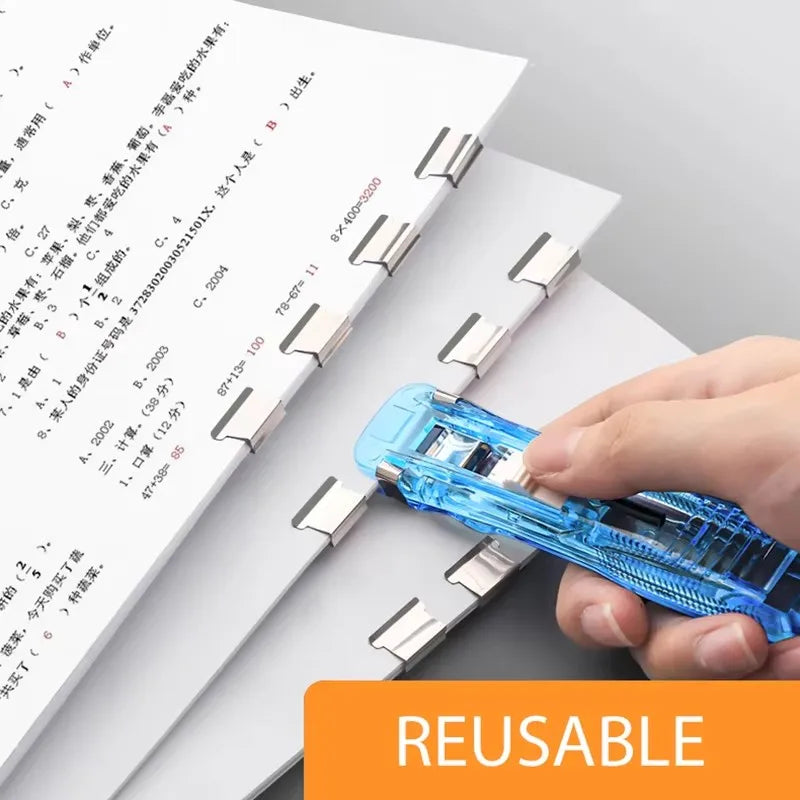 Mini Staple-Free Hand Clip Push Stapler – Reusable Paper Binder Staple-Free Stapler Qme