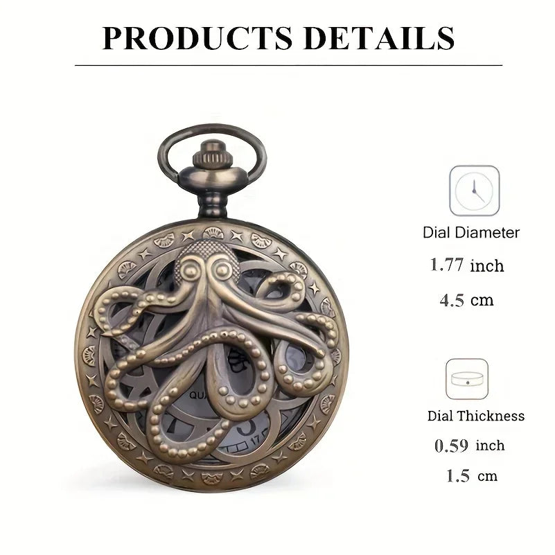 Antique Octopus Steampunk Hollow Semi-Hunter Quartz Pocket Watch Steampunk Pocket Watch Qme