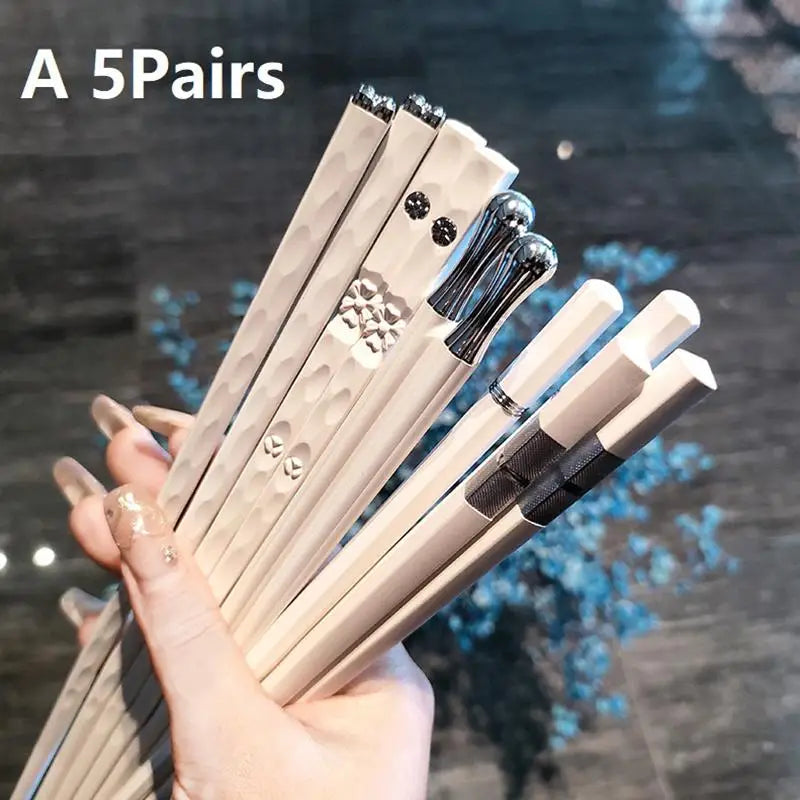Reusable Bamboo Chopsticks Set – White & Gold Korean Style Reusable Chopsticks Qme A 5pairs