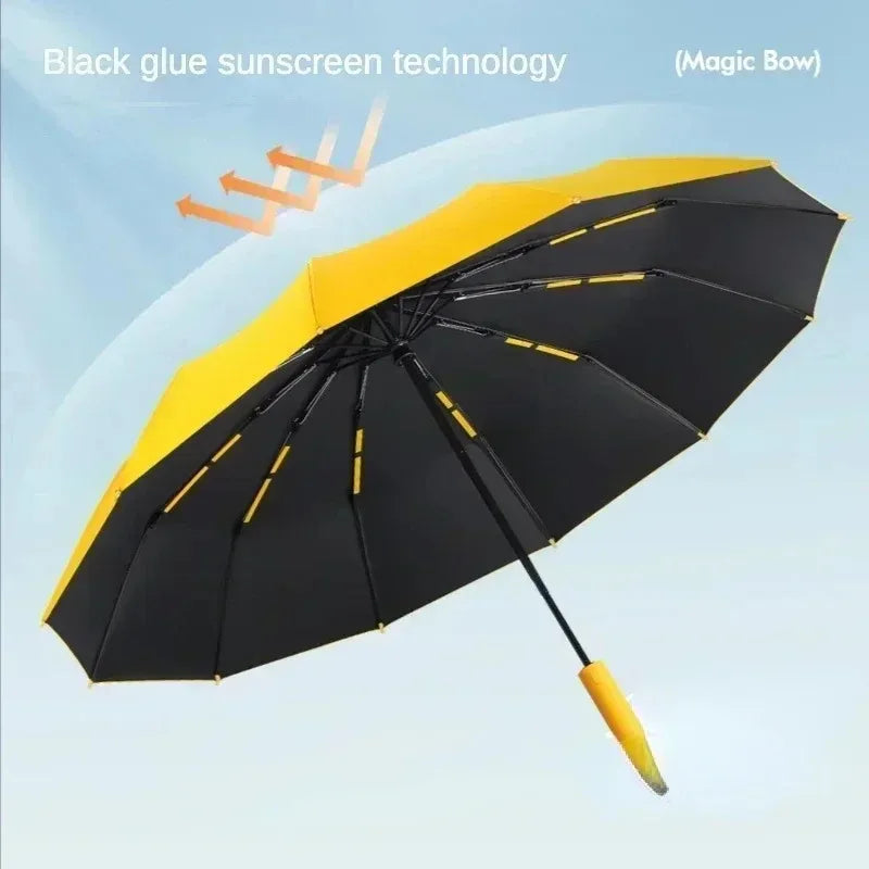 72-Bone Windproof Auto Folding Umbrella – Sun & Rain Windproof Folding Umbrella Qst