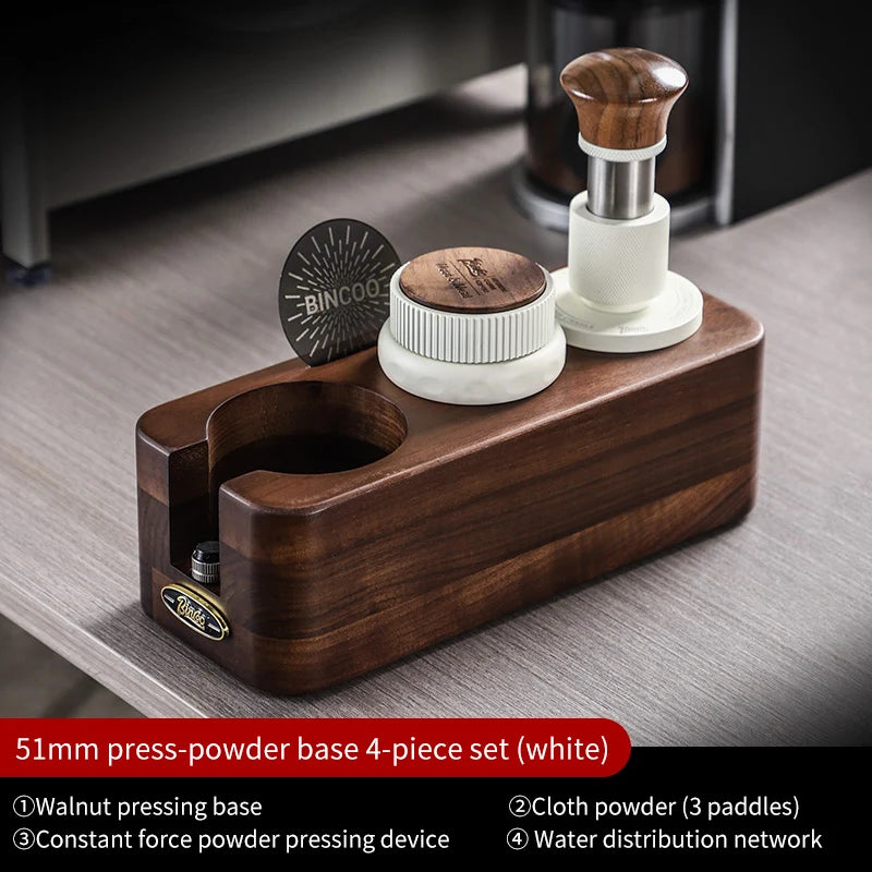 Bincoo Coffee Tamper Station 51/58mm Walnut Stand & Distributor Coffee Tamper Station Qst D 51mm set 4pcs