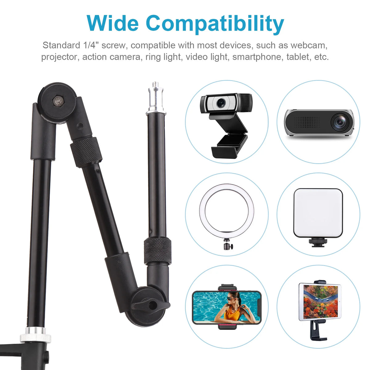 Andoer ST-01 Flexible Desk Mount Stand & Ballhead Adapter Camera Desk Mount Stand Qst