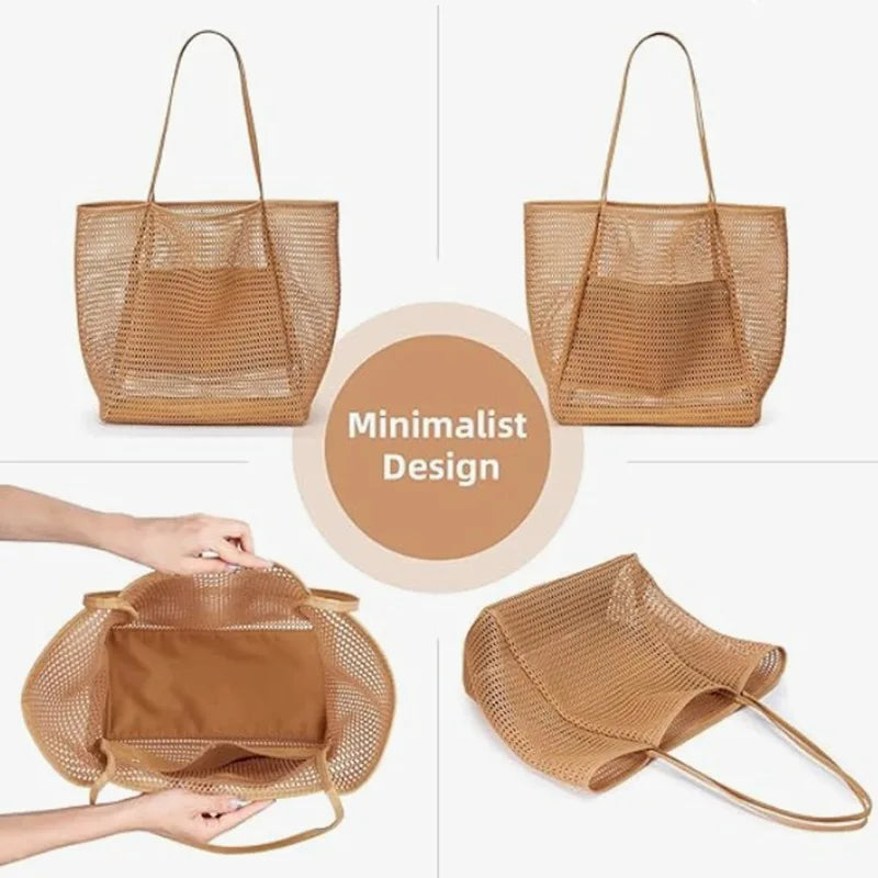 Expandable Mesh Beach Bag – Foldable Crossbody Tote for Women Mesh Beach Tote Qme