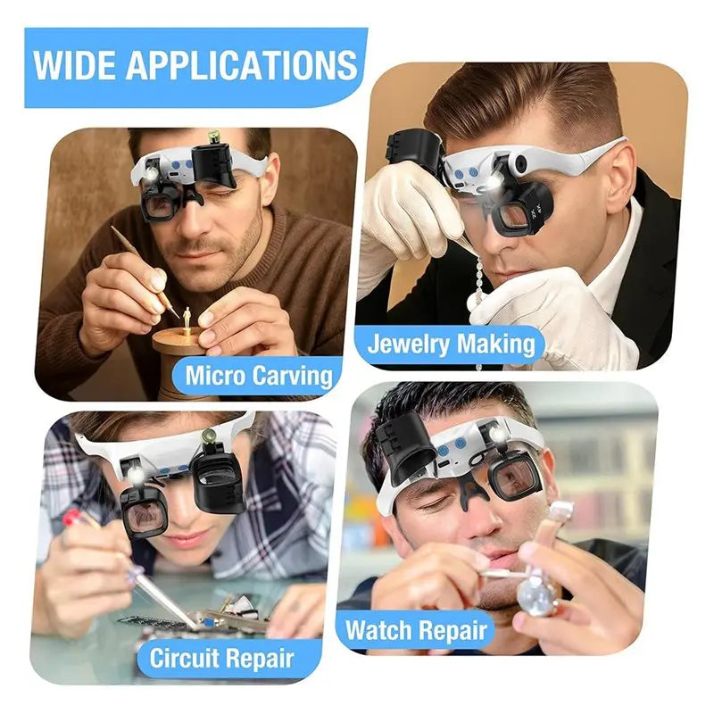 Jewelers Magnifying Glasses with LED Light & 5 Lens Pairs Magnifying Headband Glasses Qme