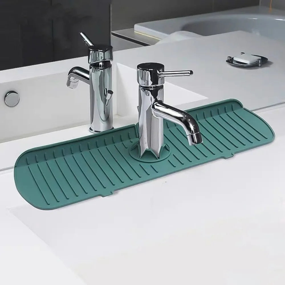 Silicone Faucet Splash Pad | Sink Sponge & Soap Storage Holder Silicone Sink Organizer Qme