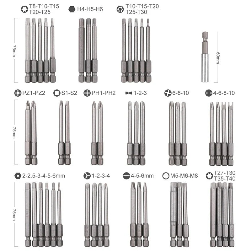 100-Pc CR-V Steel Screwdriver Bit Set – Hex, Phillips & Security Screwdriver Bit Set Qme