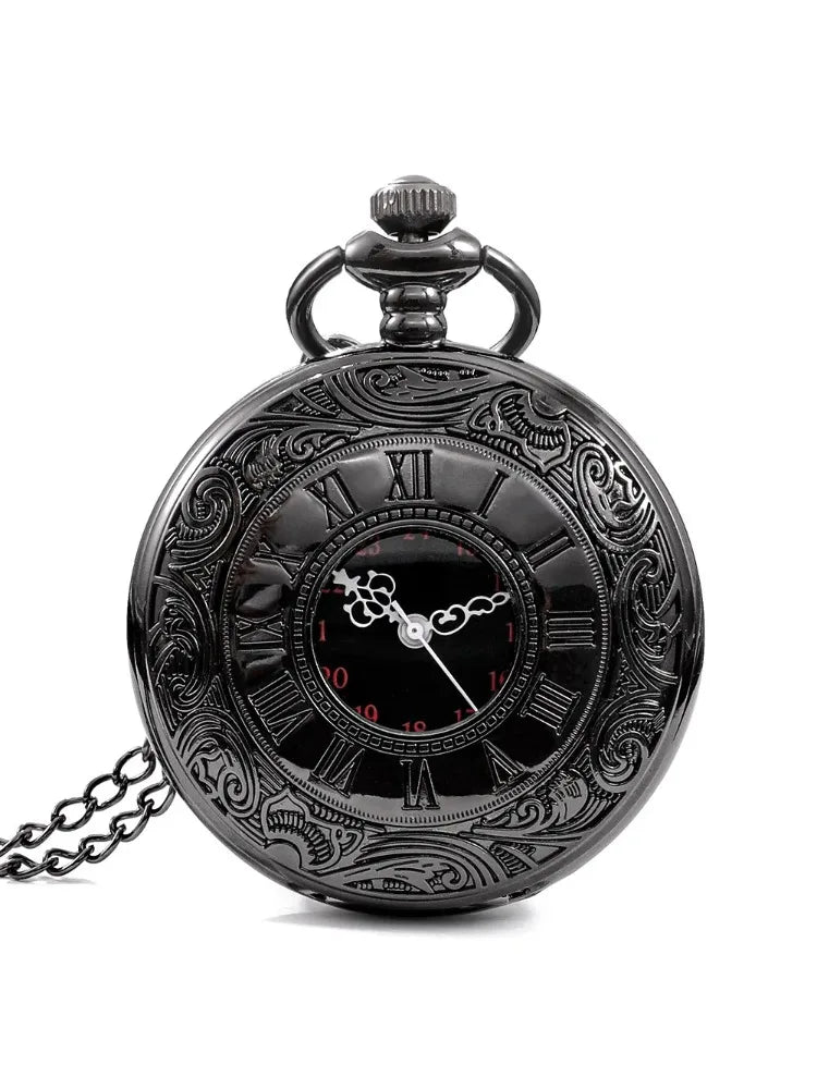 Steampunk Pocket Watch Necklace – Antique Black Roman Numerals Pocket Watch Necklace Qme black