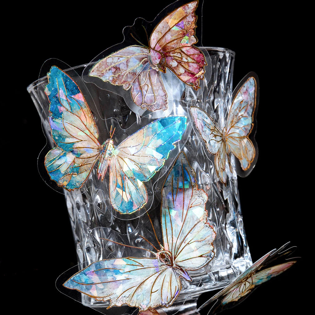 PET Butterfly Stickers Transparent Waterproof Decals DIY Scrapbook Decorative Craft Stickers Qme