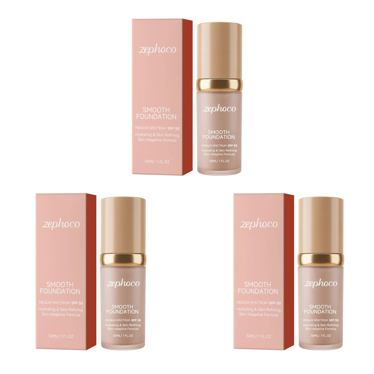 Zephoco Color-Changing Foundation SPF 50 – Full Coverage SPF Foundation Qme 3 X 30ml Boxed